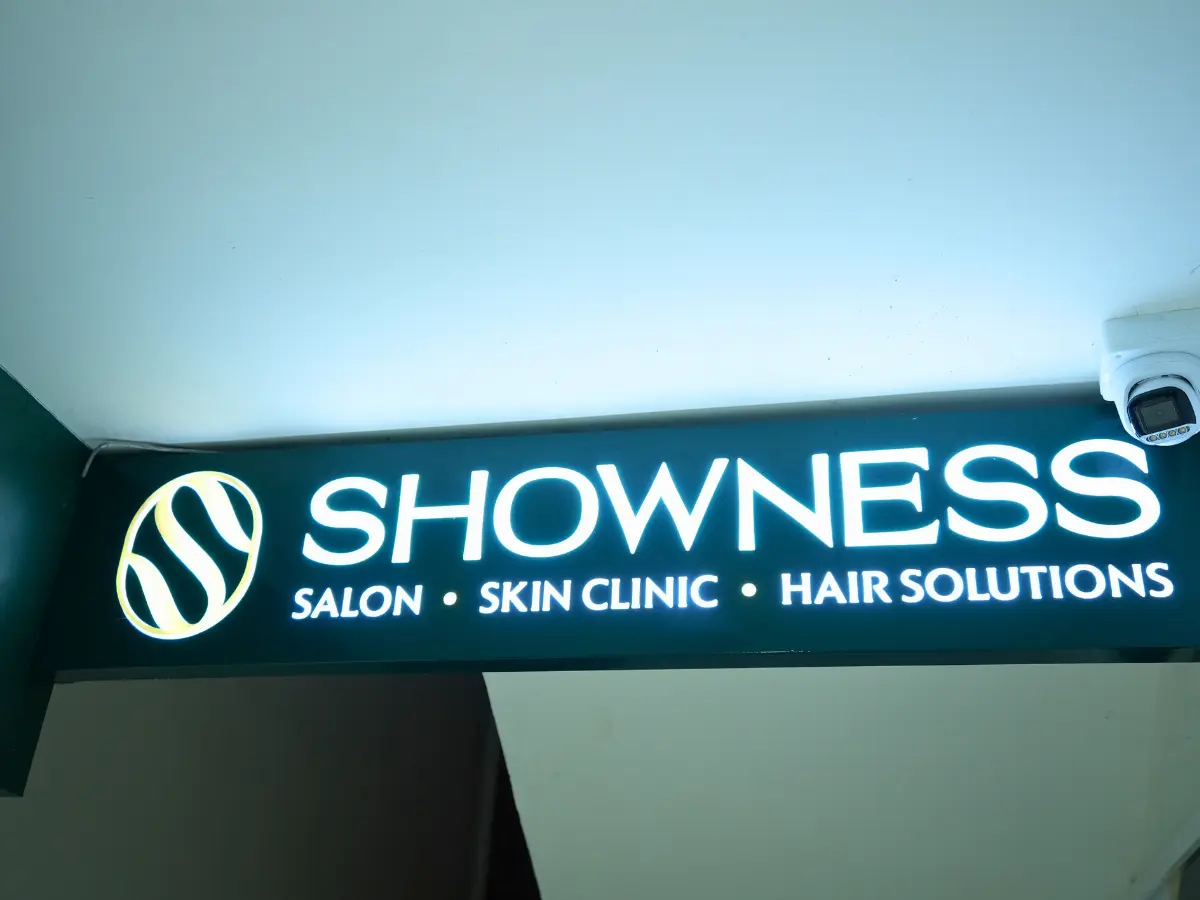 Showness salon, skin clinic and hair solutions storefront sign