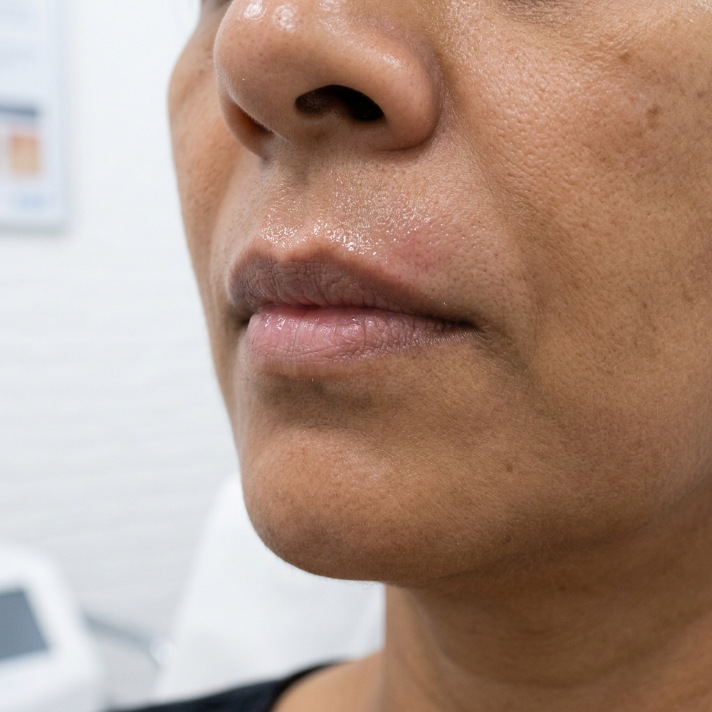Smooth upper lip skin after laser hair removal Showness clinic result